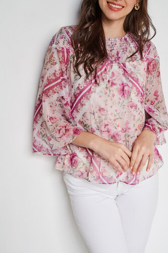 Cream Floral Flared Top, Cream, image 4